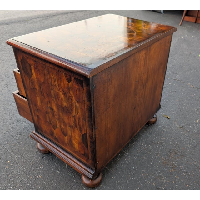 Brown Mid 20th Century Theodore Alexander Style Inlaid Solid Wood 3-Drawer Bachelor’s Chest or Nightstand For Sale - Image 8 of 11