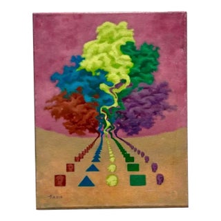 Vintage Boho Original Abstract Oil Painting on Canvas For Sale