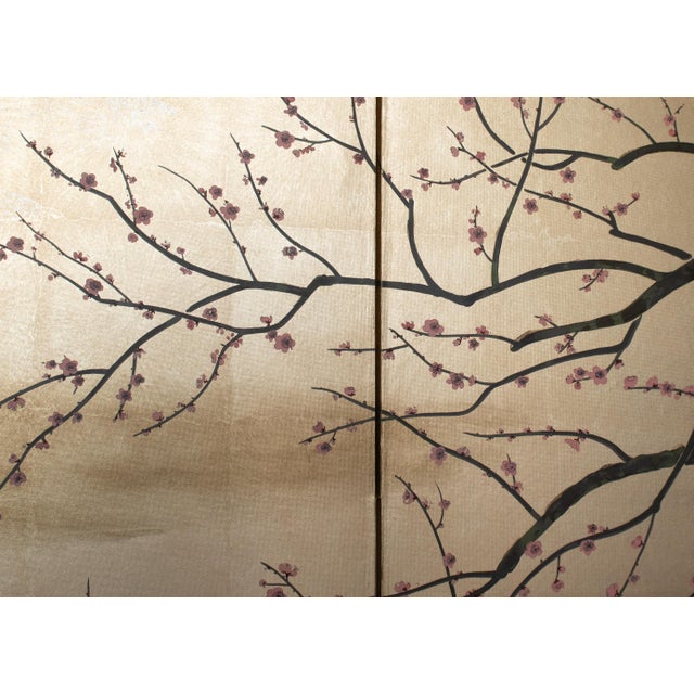 "Sakura and Mejiro Birds", 1970s Showa Era Japanese Byobu Screen For Sale - Image 11 of 18