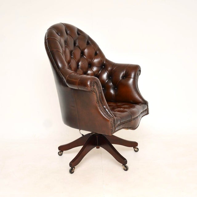 Antique Victorian Leather Swivel Directors Desk Chair, 1950s For Sale - Image 3 of 14