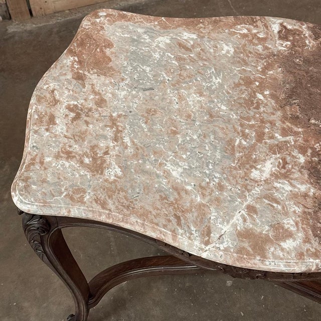 Late 19th Century French Louis XV Walnut Marble-Top Center Table ~ Library Table For Sale - Image 16 of 17