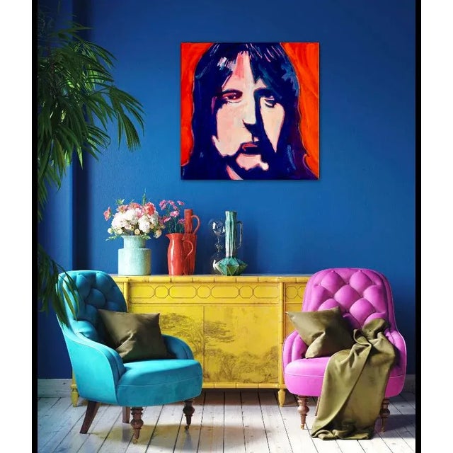 Textile Modern Pop Art Portrait (Original Oil Painting, 24″×24″) For Sale - Image 7 of 7