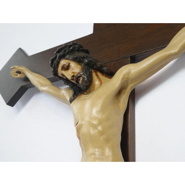 Large Antique Wooden Crucifix For Sale - Image 4 of 10