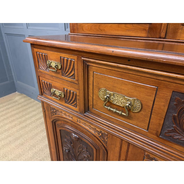 Victorian Carved Walnu Bookcase witht Secretaire, 1880 For Sale - Image 14 of 18