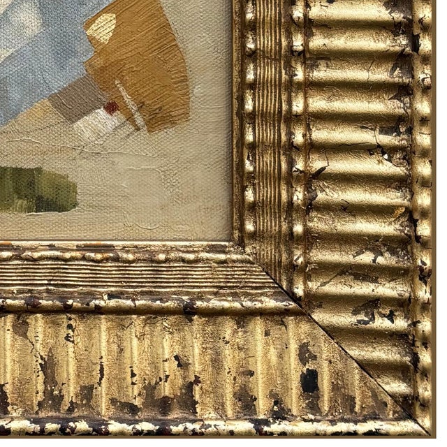 2020s Contemporary Neutral Abstract Oil Painting in Vintage Gold Frame For Sale - Image 5 of 6