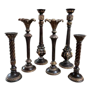 Interlude Home Ornate Pillar Candlesticks- Set of 6