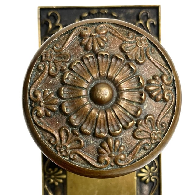 Antique American Bronze Door Knobs With Door Plates - 5 Pieces For Sale - Image 4 of 9