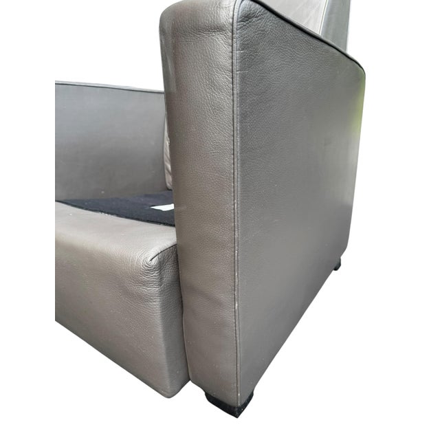 Modern Vintage Matteo Grassi Italian Modern Leather Club Chair With Architectural Arms For Sale - Image 3 of 11