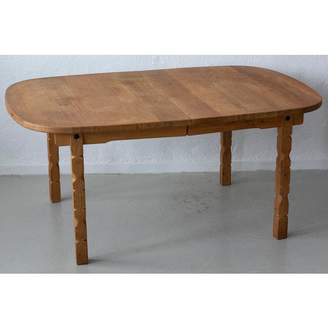Danish Brutalist Oak Dining Table with Carved Legs, 1970s, Set of 2 For Sale - Image 4 of 6