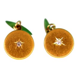 Gold Cufflinks in Button Shape with Star-Shaped Cutouts, Set of 2 For Sale