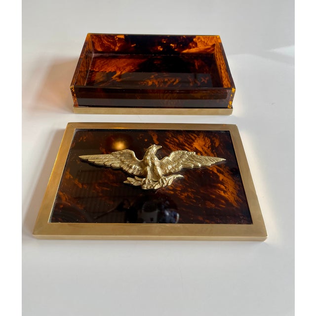 Christian Dior Vintage Empire Faux Tortoise Box with Brass Eagle, 1970s For Sale - Image 4 of 11