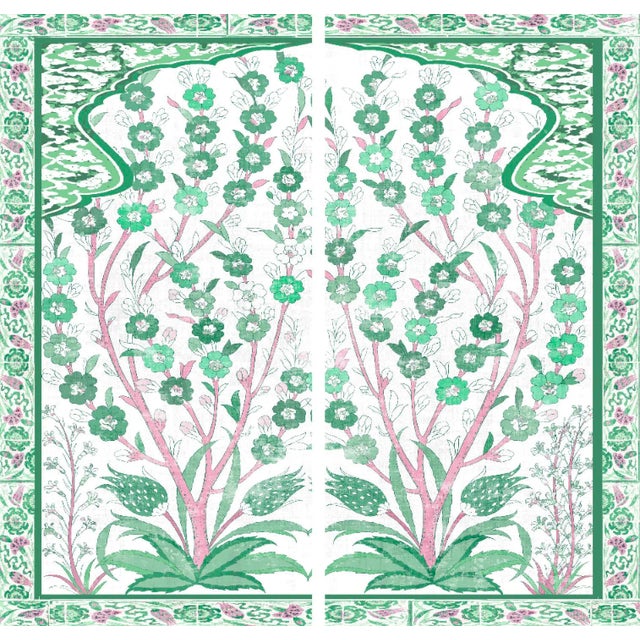 Kips Bay Showhouse Green Pink Tree of Life Acrylic Diptych Wall Art Panels - A Pair For Sale