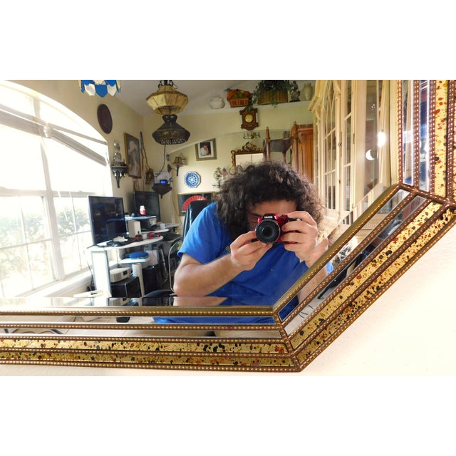 Gold Vintage Mid Century Modern Gold Spotted Glass Hanging Wall Mirror For Sale - Image 8 of 10