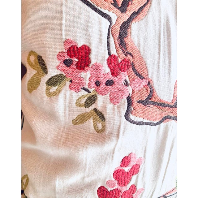 Cream Bird on a Branch Large 22” Square Botanical Woven Watercolor Pillow For Sale - Image 8 of 8