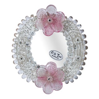 Small Venetian Wall Mirror in Murano Glass with Pink Flowers from Fratelli Tosi, 1970s For Sale