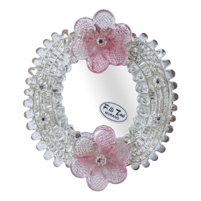 Small Venetian Wall Mirror in Murano Glass with Pink Flowers from Fratelli Tosi, 1970s For Sale