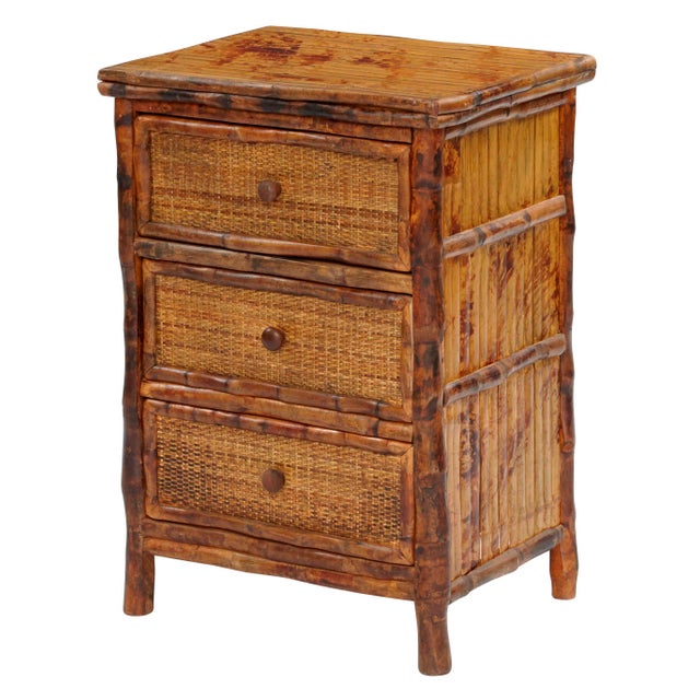 Coastal 3 Drawer Side Cabinet, Brown, Rattan For Sale - Image 3 of 3