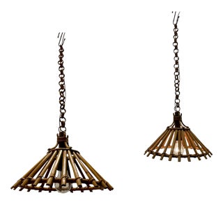 Vintage Hand Crafted Rattan Light Pendants, 1960s, Set of 2 For Sale