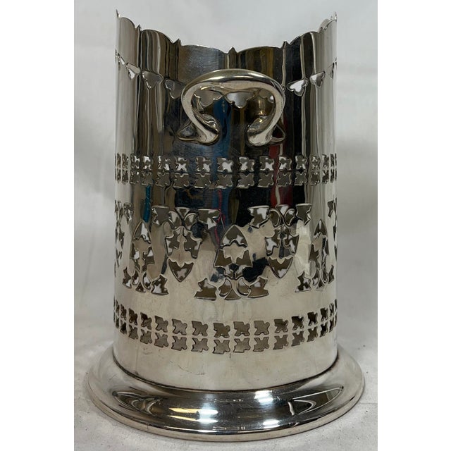 Antique Maxfield & Sons 2 Handled Silver Plate Wine Siphon Stand/ Wine Bottle Sleeve With Intricate Cutout Design Made in England - Circa 1855 For Sale - Image 4 of 11