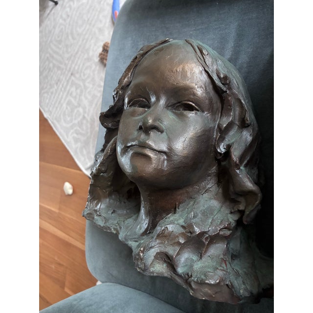 1980s Original Bronze Sculpture of a Girls Head, Marked “Andrea, Sculpted ‘84” For Sale - Image 4 of 9