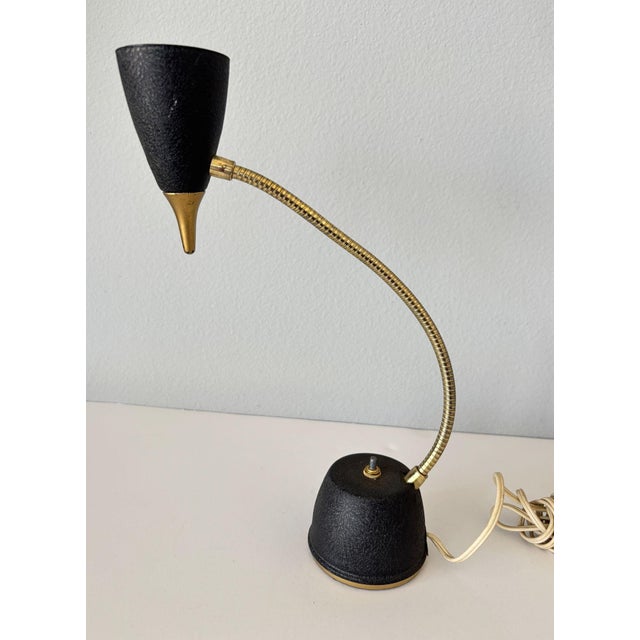 Mid-Century Modern Brass Gooseneck Desk Lamp, Black & Gold, Usa, Circa 1950s For Sale - Image 13 of 18