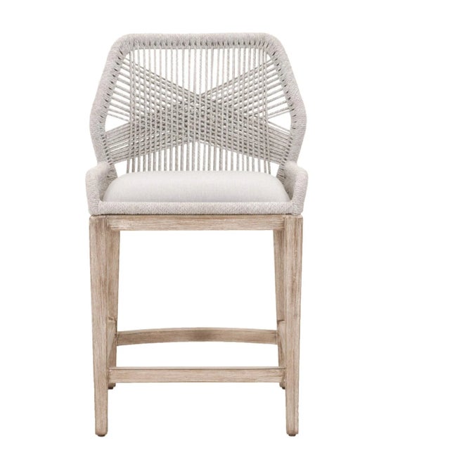 Loom Outdoor Counter Stool, Pumice & Grey Mahogany with Taupe & White Rope For Sale In Los Angeles - Image 6 of 6