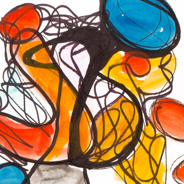 Perrot on the Plane — Colorful Abstract Expressionist Composition, Oil Markers & Acrylics on Paper, 18 × 24 In For Sale - Image 4 of 7