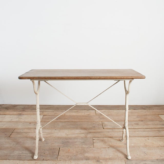 1920s Antique French Wrought Iron Garden Bistro Table with Wooden Top, 1920s For Sale - Image 5 of 10