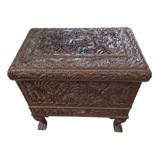 Heavily Carved Sandalwood Jewelry Chest For Sale