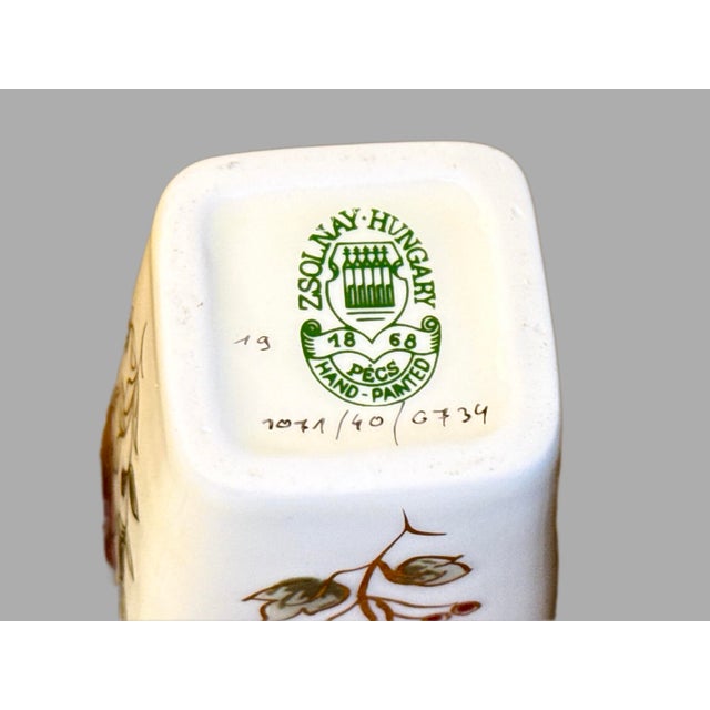 Ceramic Zsolnay Porcelain Vases - Cream Color With Flowers For Sale - Image 7 of 11