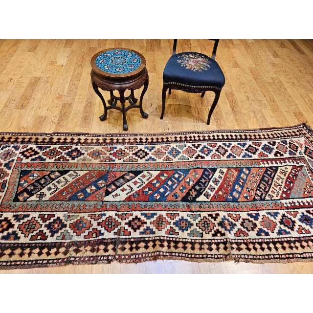 Ivory 19th Century Gendje Kazak Runner, Hand-Knotted, Wool Pile, Caucasus, 4' x 9' For Sale - Image 8 of 18