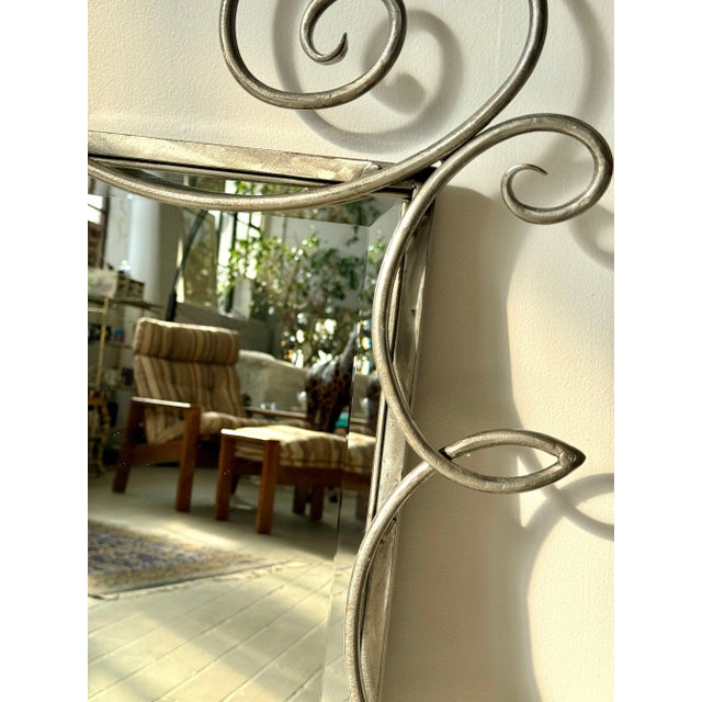 Silver Vintage Postmodern Wrought Iron Beveled Swirl Mirror For Sale - Image 8 of 12