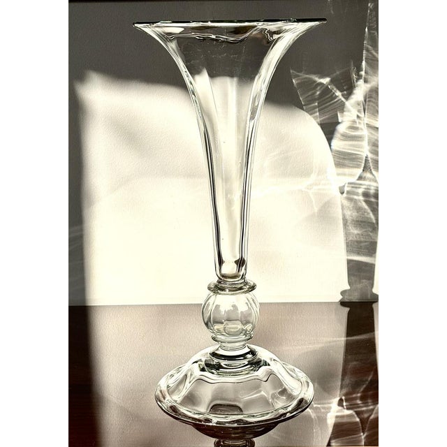 An exceptional large cornet crystal vase by legras et cie, saint denis, showcasing exquisite venetian-inspired...