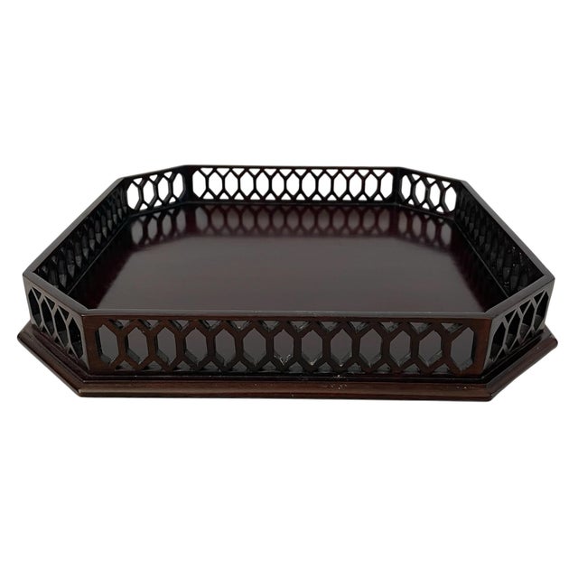 Vintage Chippendale-Style Fretwork Octagonal Mahogany Serving or Drinks Tray 11.5” For Sale - Image 4 of 7