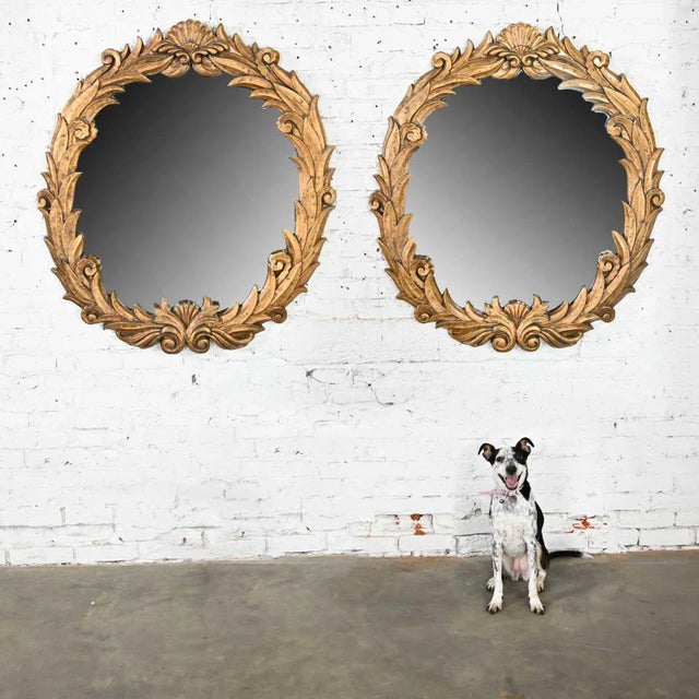 Gold Art Deco to Art Nouveau or Hollywood Regency Gilded Resin Mirrors Anthemion Foliate Design Style of Serge Roche, a Pair For Sale - Image 8 of 14