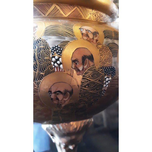 Japanese Vintage Japanese Satsuma "Thousand Faces" Porcelain Tripod Koro Incense Burner For Sale - Image 3 of 6