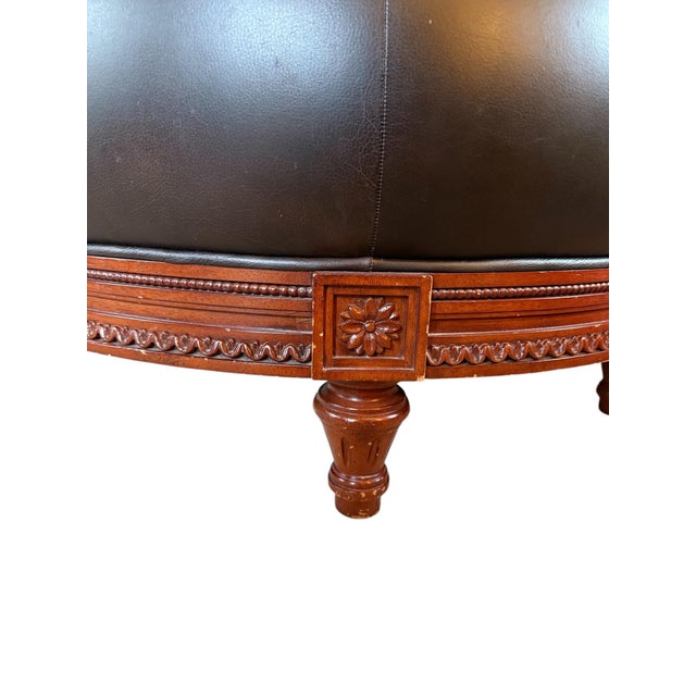 English Tufted Round Ottoman For Sale - Image 3 of 4