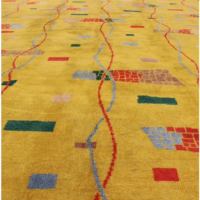 Yellow Mid 20th Century Mid-Century Modern Rug Turkish Carpet in Bright Yellow Red Blue Green & Pink For Sale - Image 8 of 13