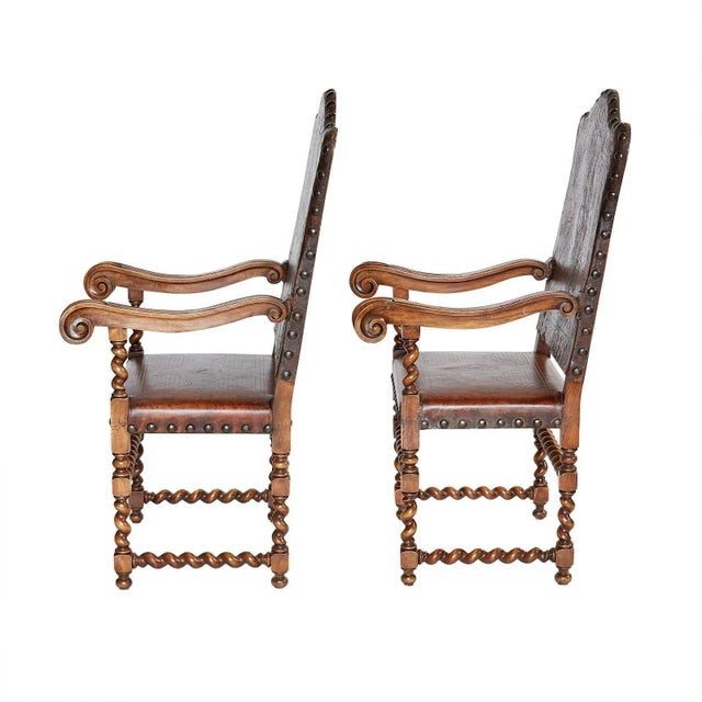 Baroque Italian or Spanish Large Walnut Armchairs Circa 19th Century, a Pair For Sale - Image 3 of 11