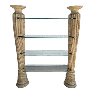 Late 20th Century Neoclassical Revival Faux Stone 4-Tier Column Shelves For Sale