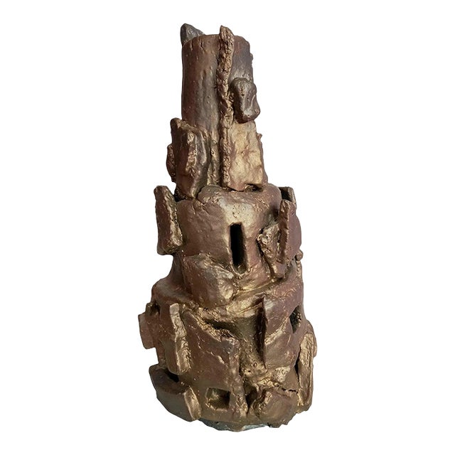 15" Sculptural Ceramic Vase For Sale