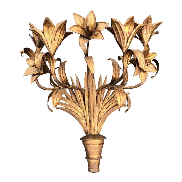 Large Italian Gilt Iron Floral Wall Sconce For Sale