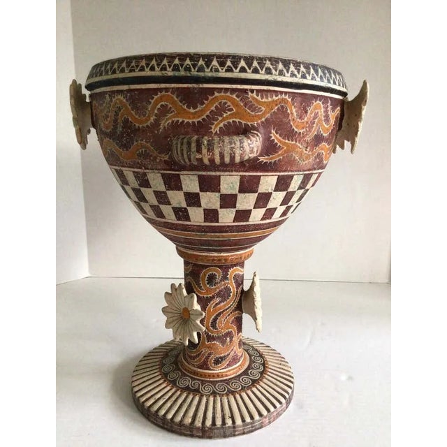 Art Deco 1970s Hand Painted Greek Bowl Adorned With Hand Painted Flowers For Sale - Image 3 of 8