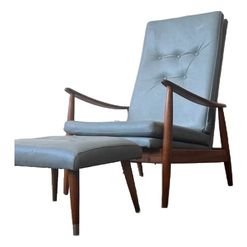 1950's Attributed to Milo Baughman for James Inc. Leather Recliner and Ottoman For Sale