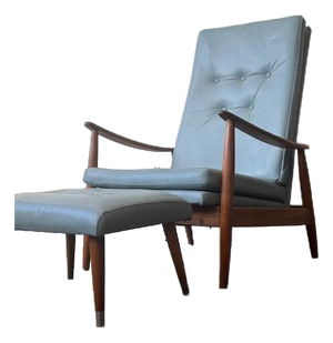 1950's Attributed to Milo Baughman for James Inc. Leather Recliner and Ottoman