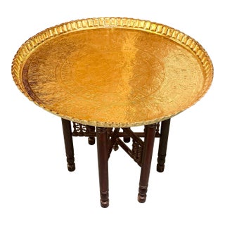 Early 20th Century Moorish-Style Brass Tray Table For Sale