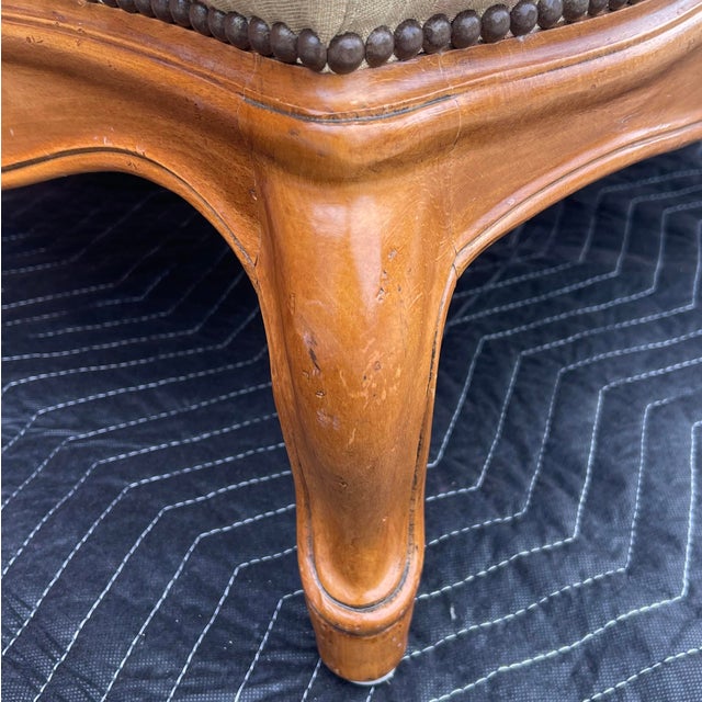 Vintage Baker Furniture French Country Ottoman in Tan & Fruitwood For Sale - Image 10 of 12