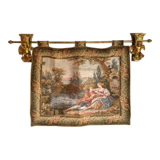Sea Gull Flemish-Style Woven Tapestry on Gilt Cherub Bar/Mount For Sale