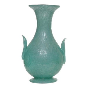 Antique Murano Avem 1932 Pulegoso Teal Green Bubbles Italian Art Deco Glass Footed Flower Vase