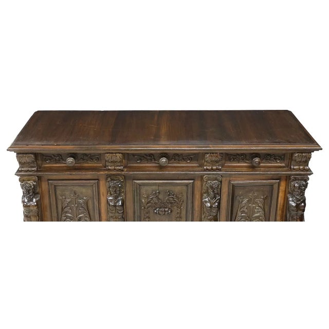Server / Cabinet, Italian Renai. Revival, Carved Walnut, Figural Panels, C 1890! For Sale In Dallas - Image 6 of 10